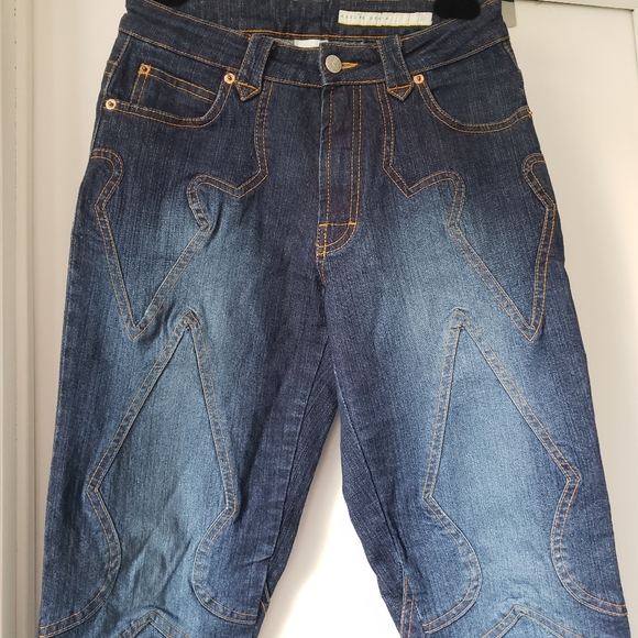 Azzure blue jeans with gold contrast stitch design - Picture 7 of 16